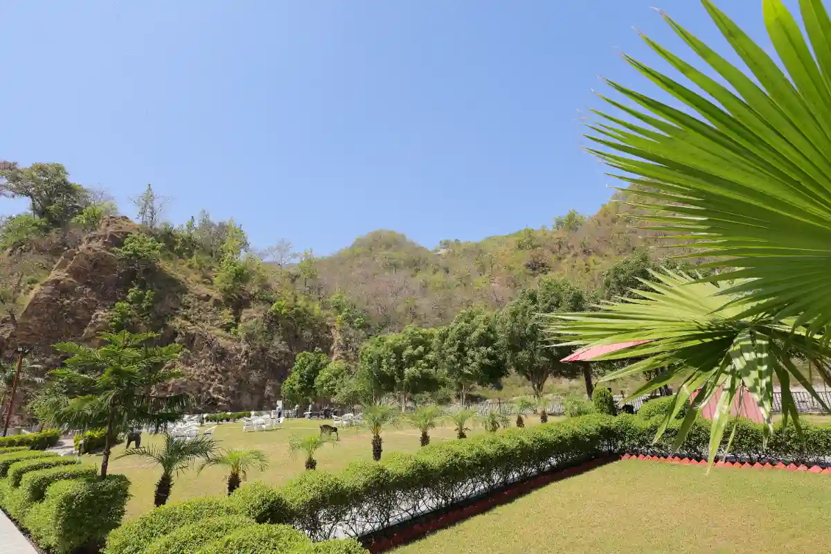 Grand swimming pool at Nirvana River Resort Rishikesh